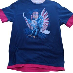 Spirit Of America Patriotic Cat & Eagle Graphic T-Shirt Large Navy Blue Red